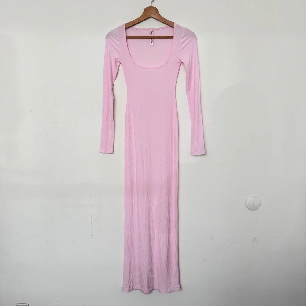Skims Soft Lounge Long Sleeve Dress In Pink